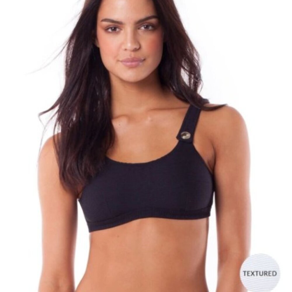 RHYTHM Palm Springs Black Scoop Neck Bikini‎ Top Textured Ribbed Size Small